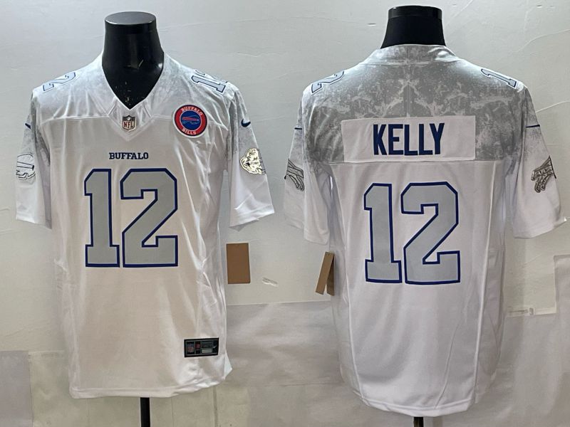 Men 2025 Buffalo Bills 12 Kelly white 5th generation Throwback Nike Limited NFL Jersey style 08